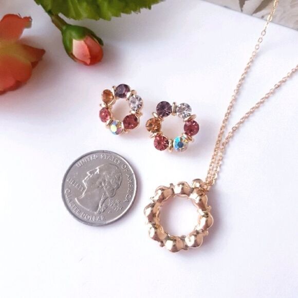 Necklace Earrings Crystal Rhinestone Sparkling Colorful Fashion Set - Picture 5 of 7